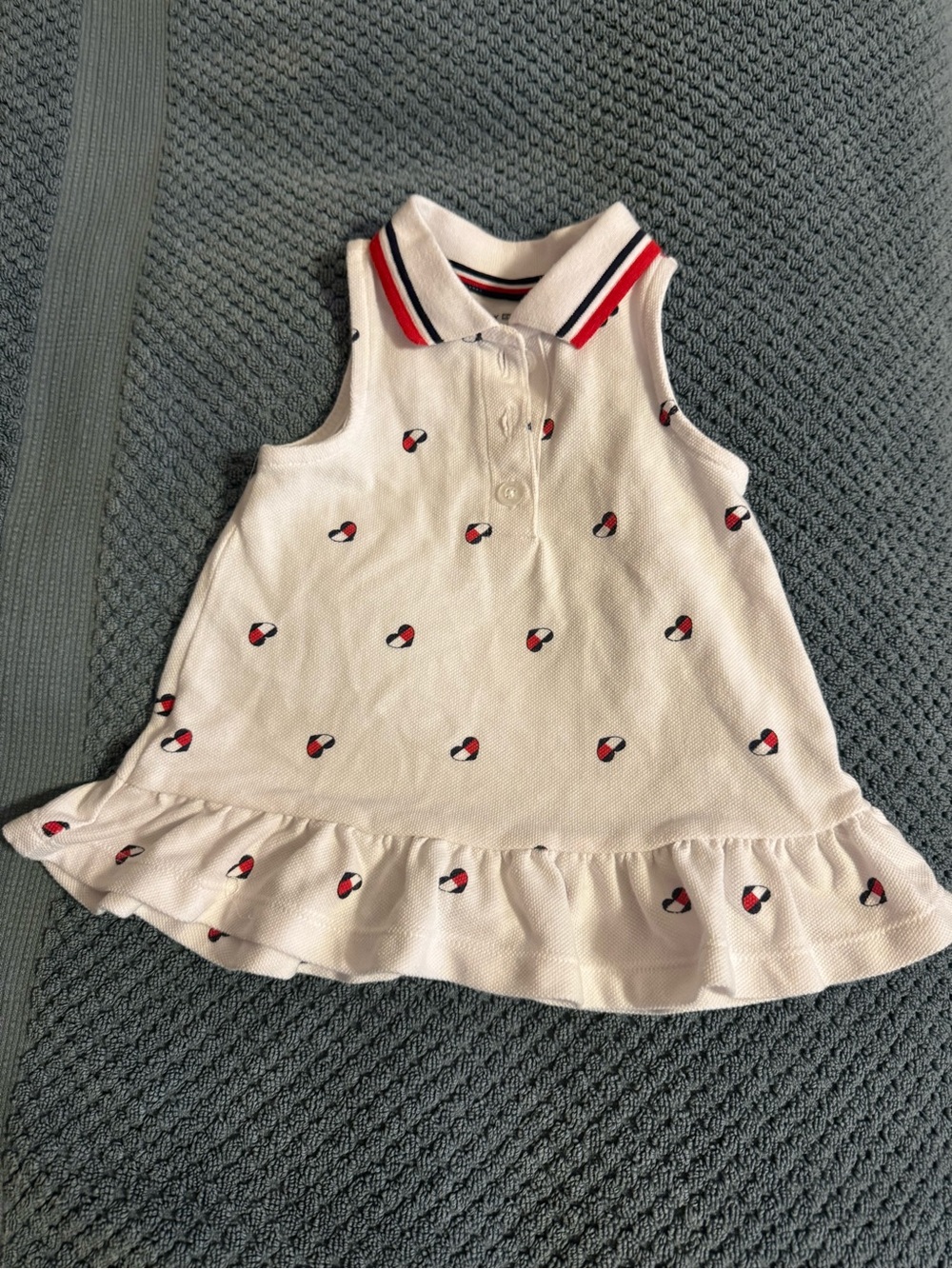 Tommy Hilfiger White Polo Dress Top with Red & Navy Heart Print